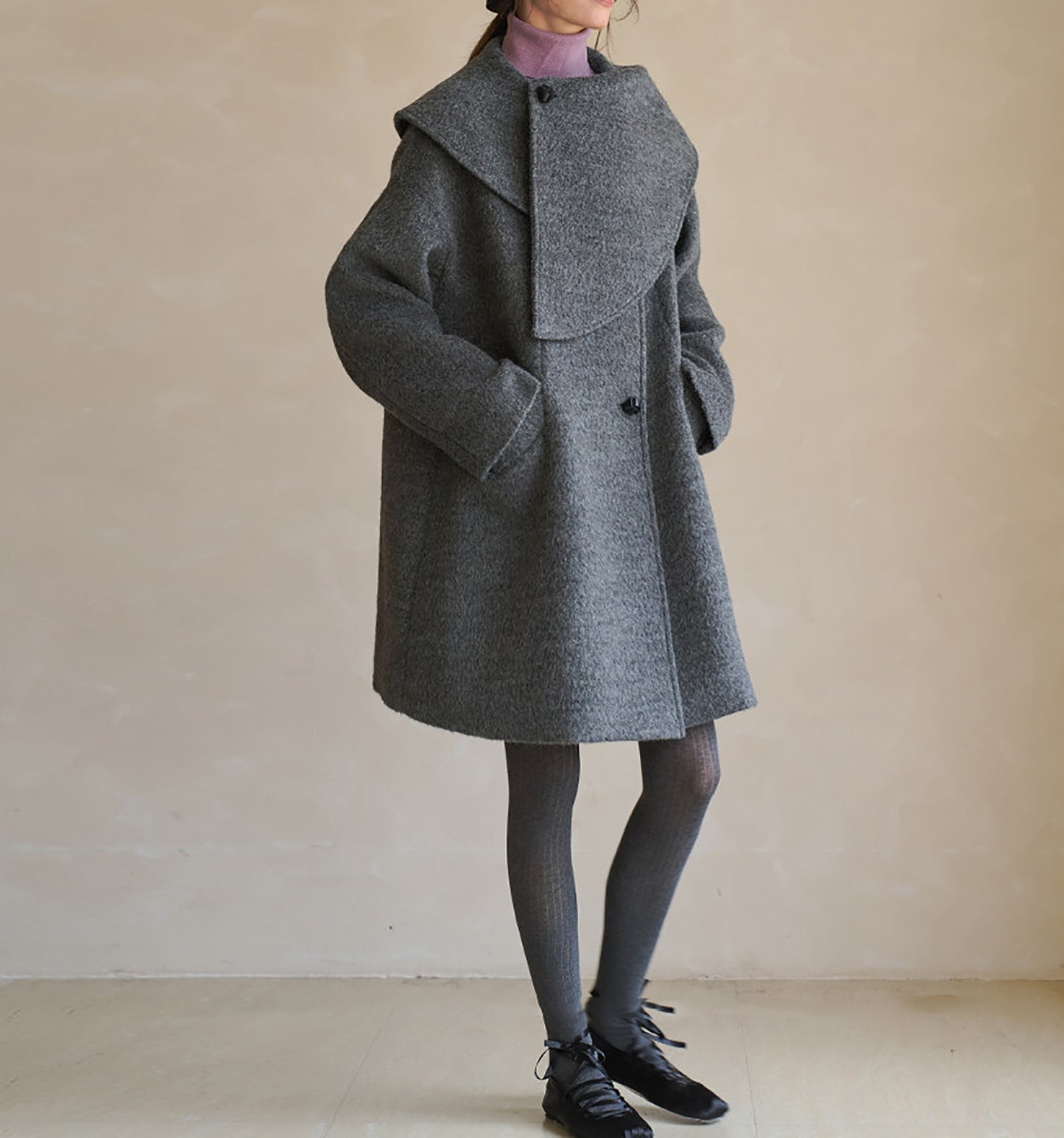 edoa Scarf Collar Alpaca Wool Trapeze Coat 