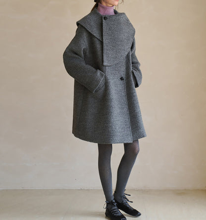 edoa Scarf Collar Alpaca Wool Trapeze Coat 