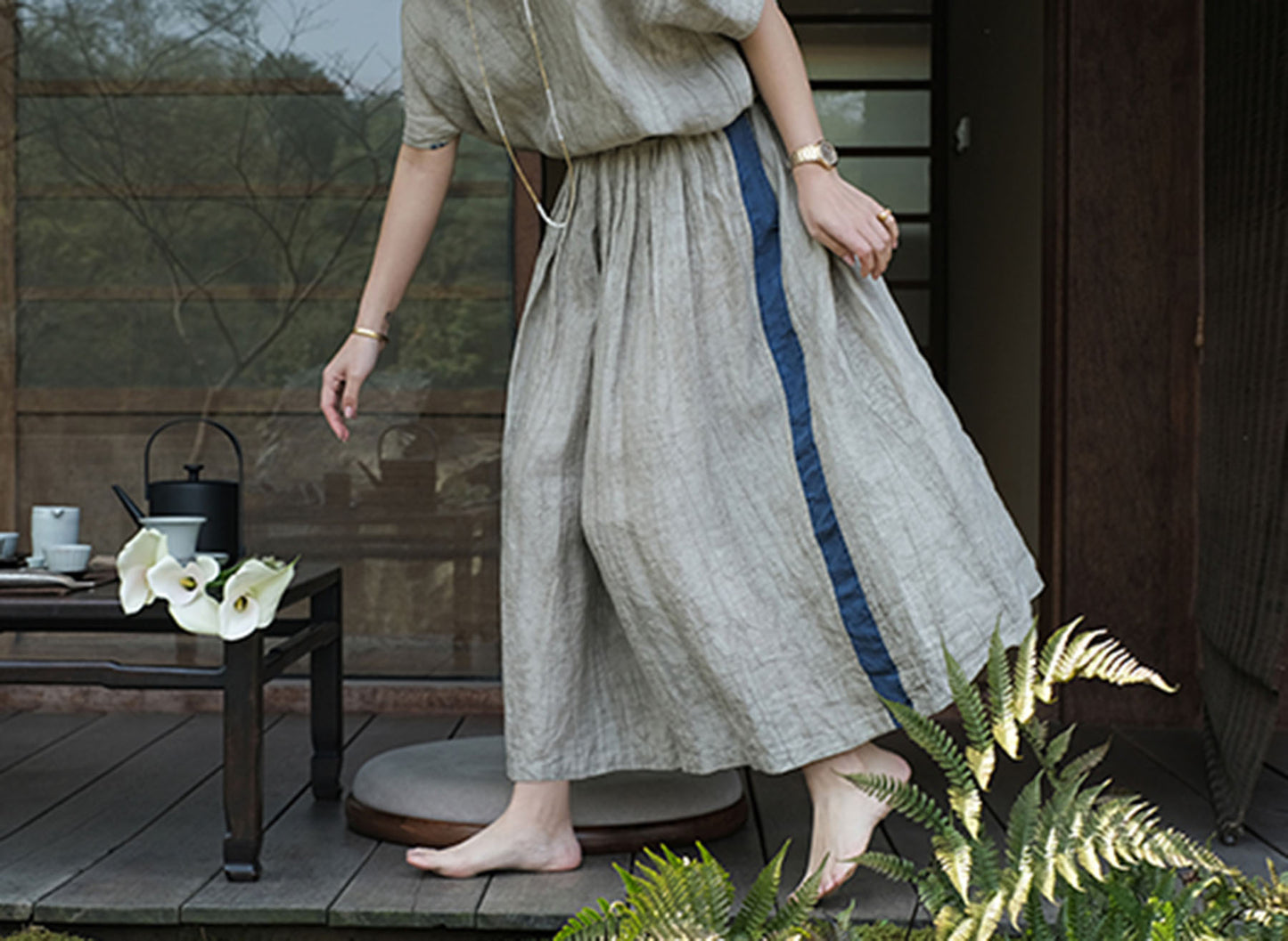 edoa Two Toned Crinkled Linen Skirt