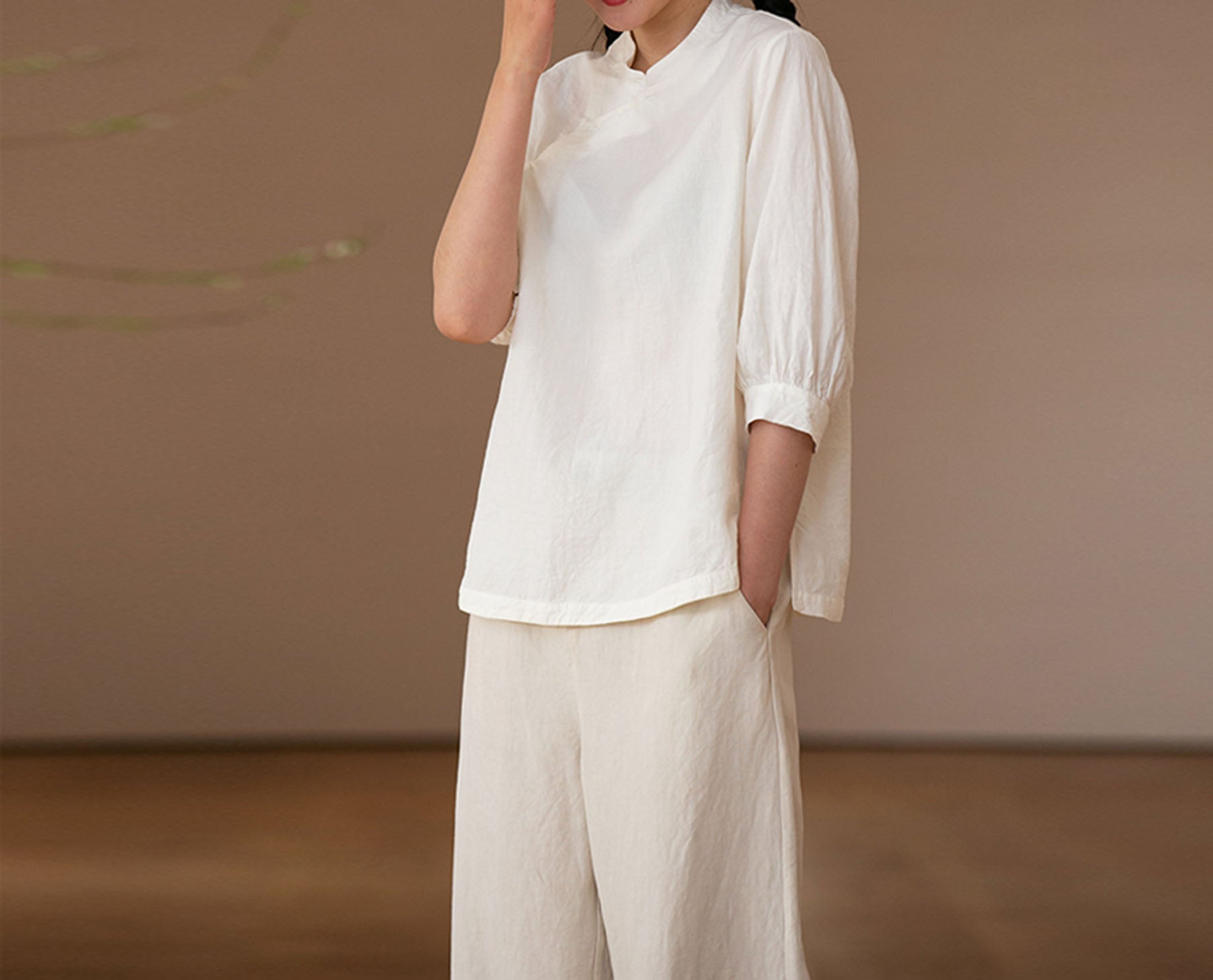 edoa Washed Linen Modified Qipao Top