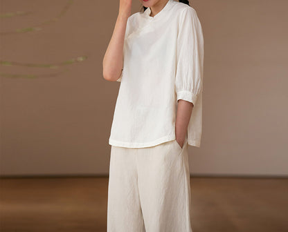 edoa Washed Linen Modified Qipao Top
