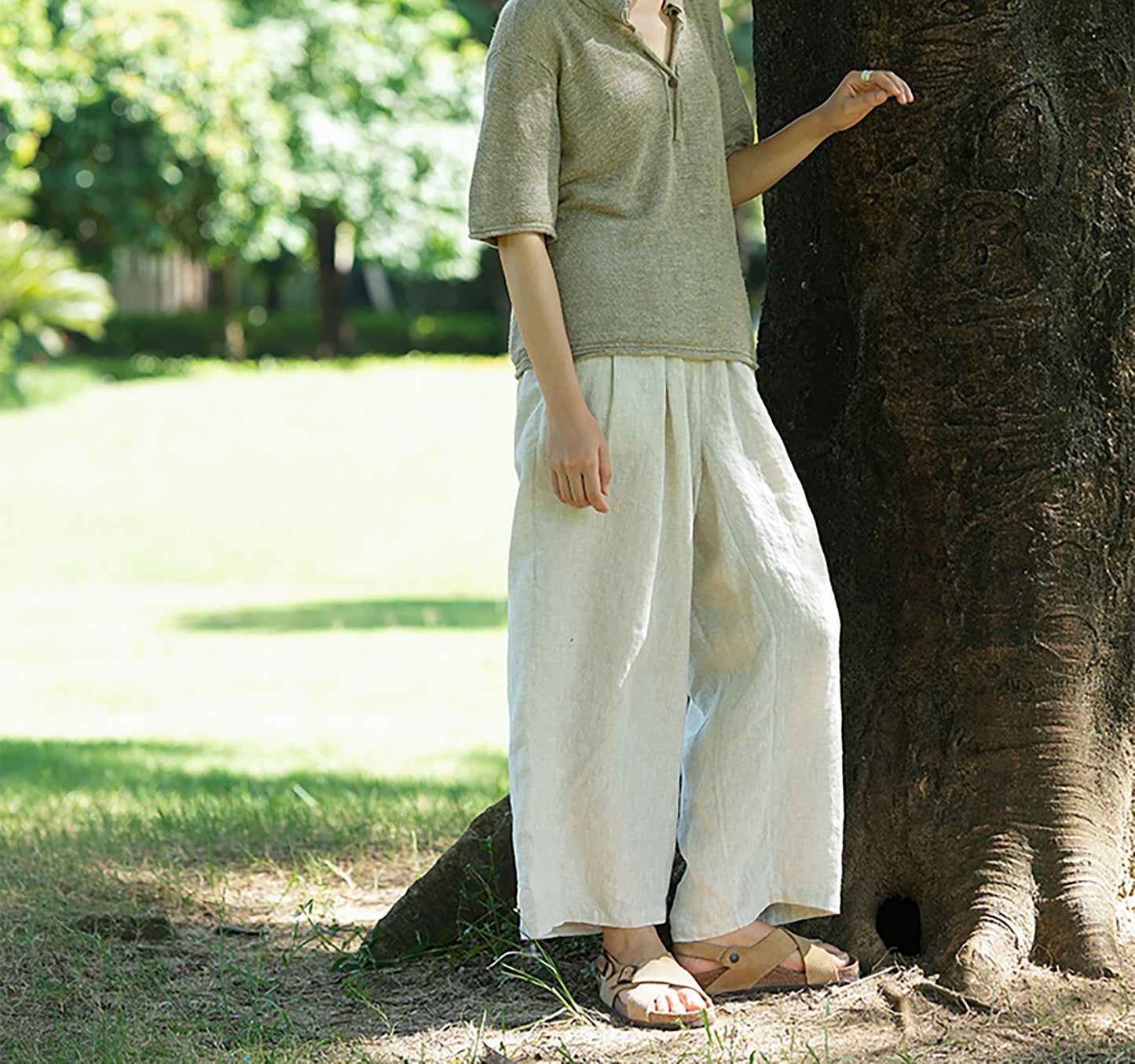 edoa Super Loose Flax Linen Tapered Pants