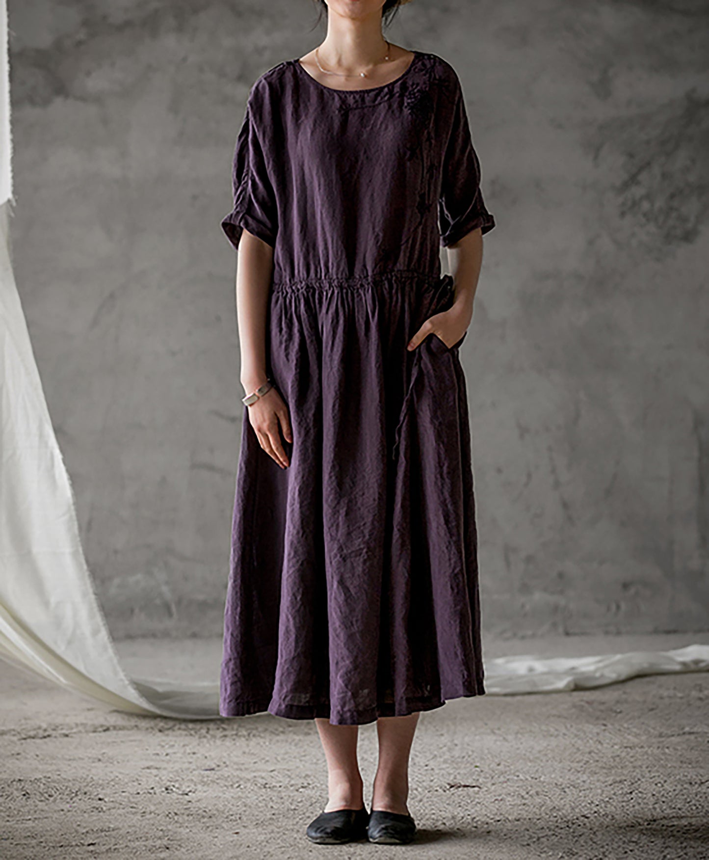 edoa Light Weight Linen Dress with Hand Embroidery