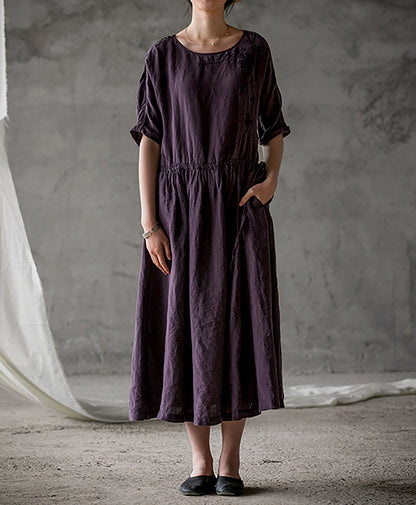 edoa Light Weight Linen Dress with Hand Embroidery