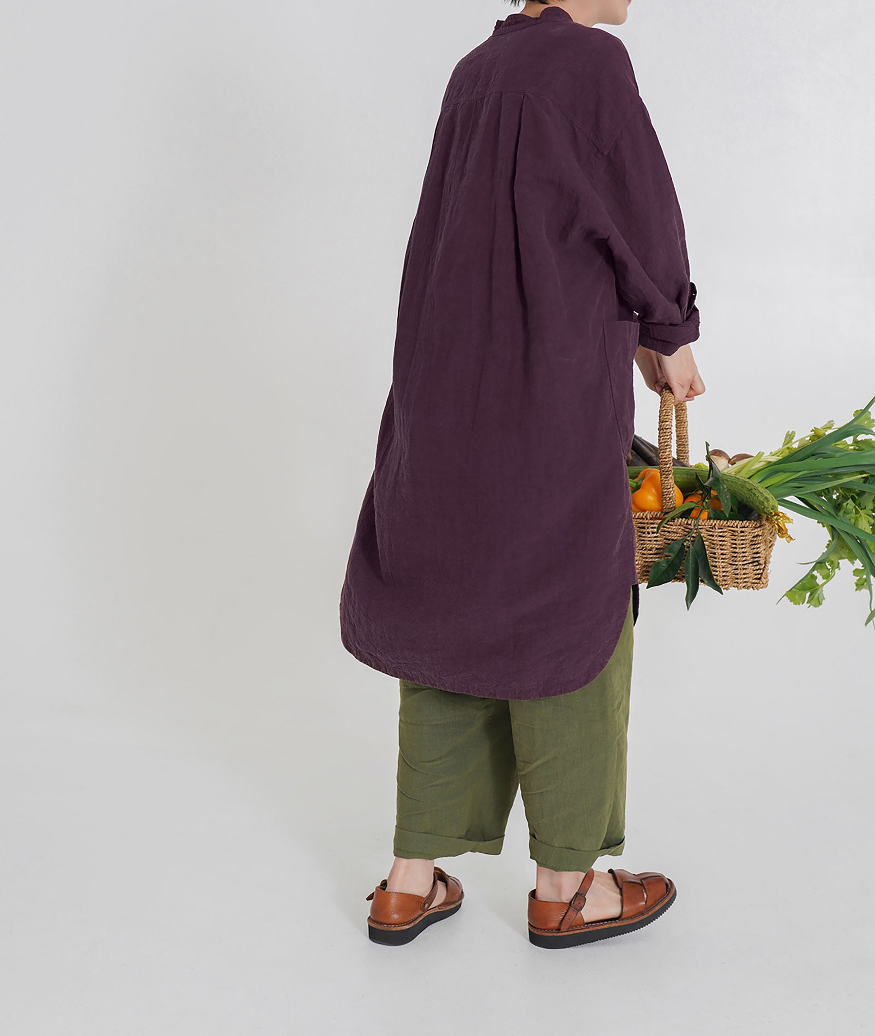 edoa Half-Button Folklore Linen Shirting Tunic