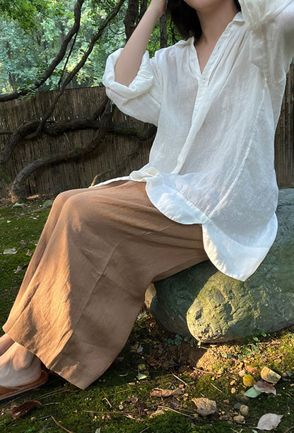 edoa Oversized Off White Washed Linen Shirt 