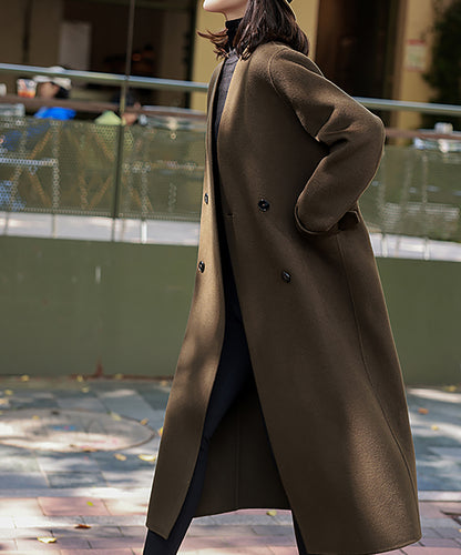 edoa Double Faced Wool V-neck Double-breasted Coat