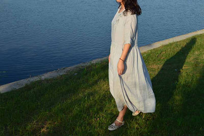 edoa Hand Embroidered Ramie Dress