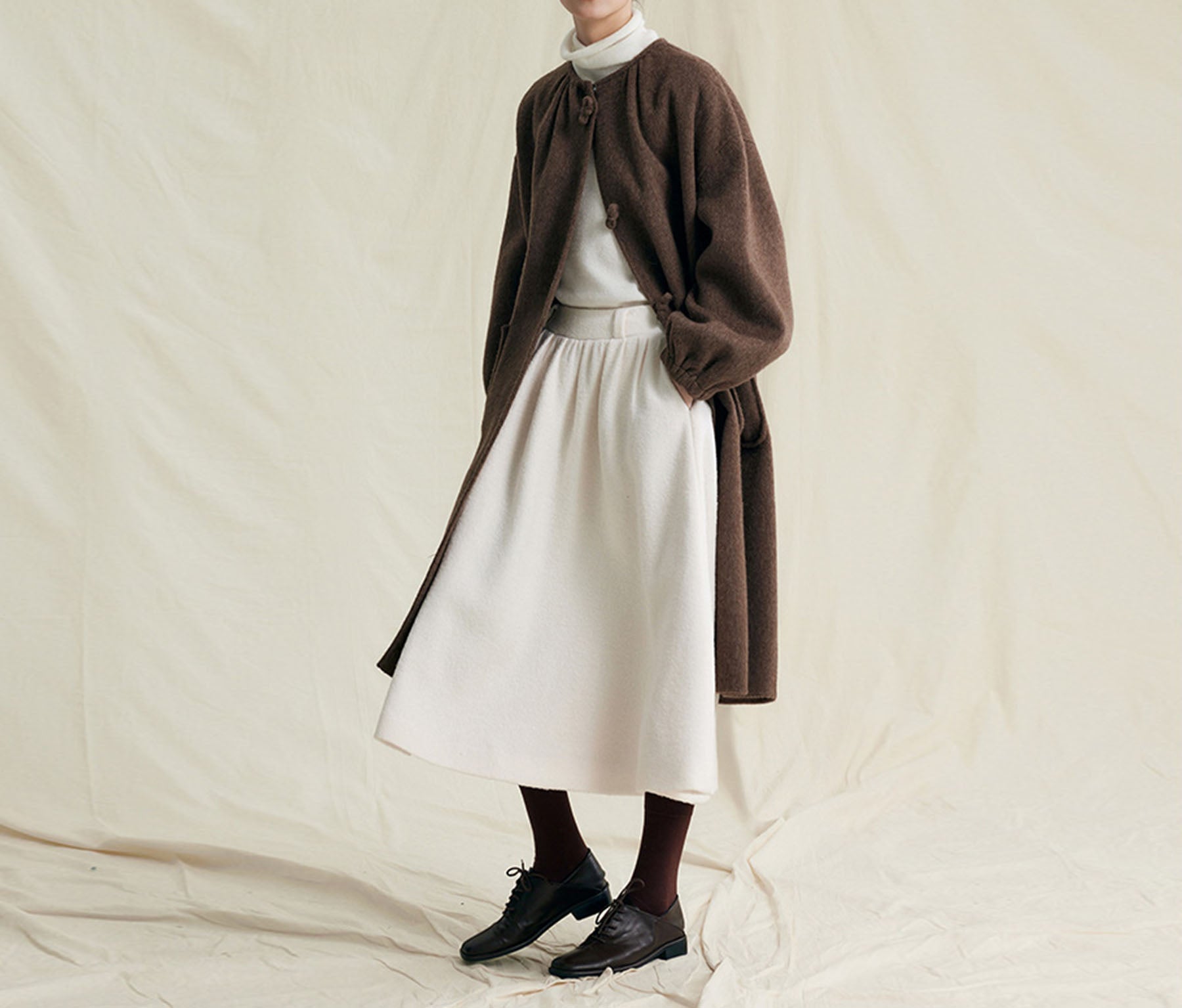 edoa Merino Wool Pleated Fully lined A-line Skirt 