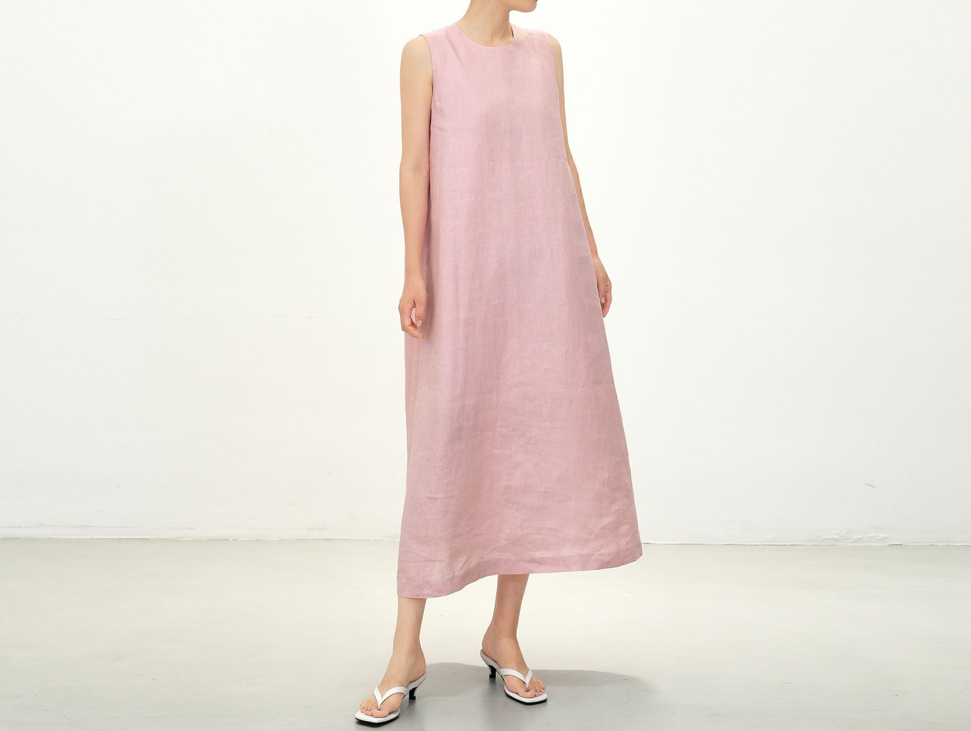 edoa Pink Linen Sleeveless Summer Dress