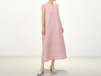 edoa Pink Linen Sleeveless Summer Dress