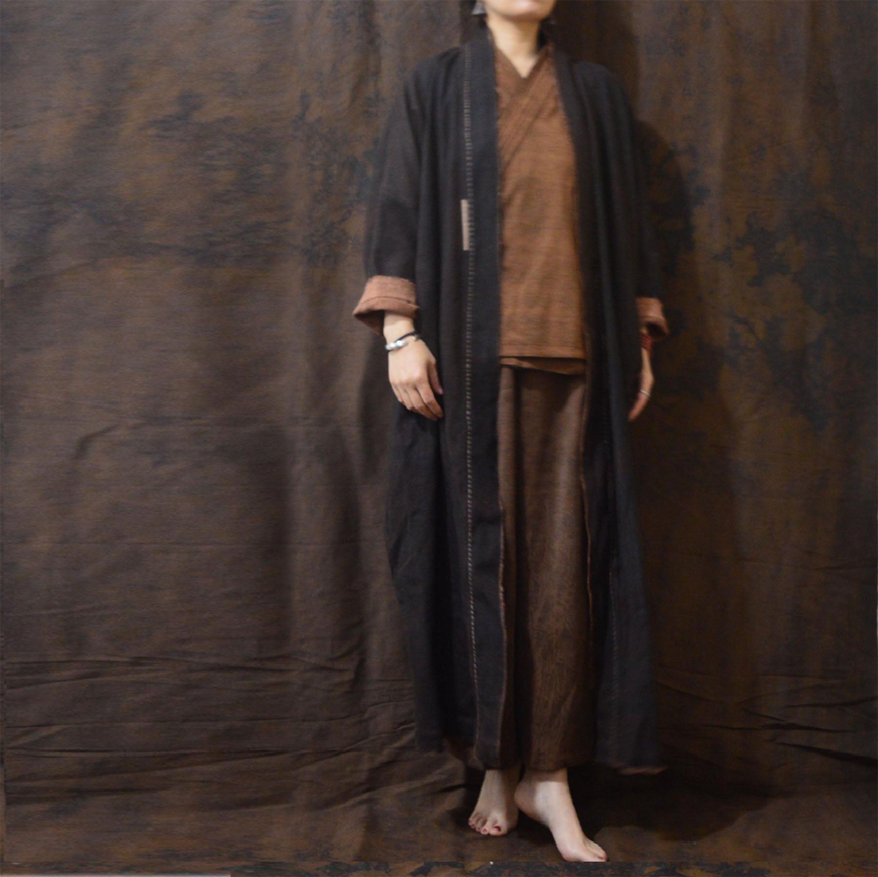 edoa Reversible Mud Tussah Silk Cardigan Coat