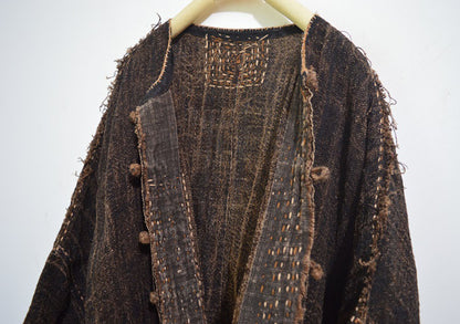 Loose Fitting Plant Dyed Hand Woven Linen Cardigan Jacket ja0051 A673