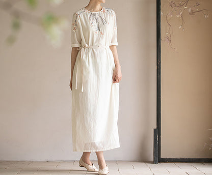 edoa Cotton Silk Blend Hand Embroidered Dress 