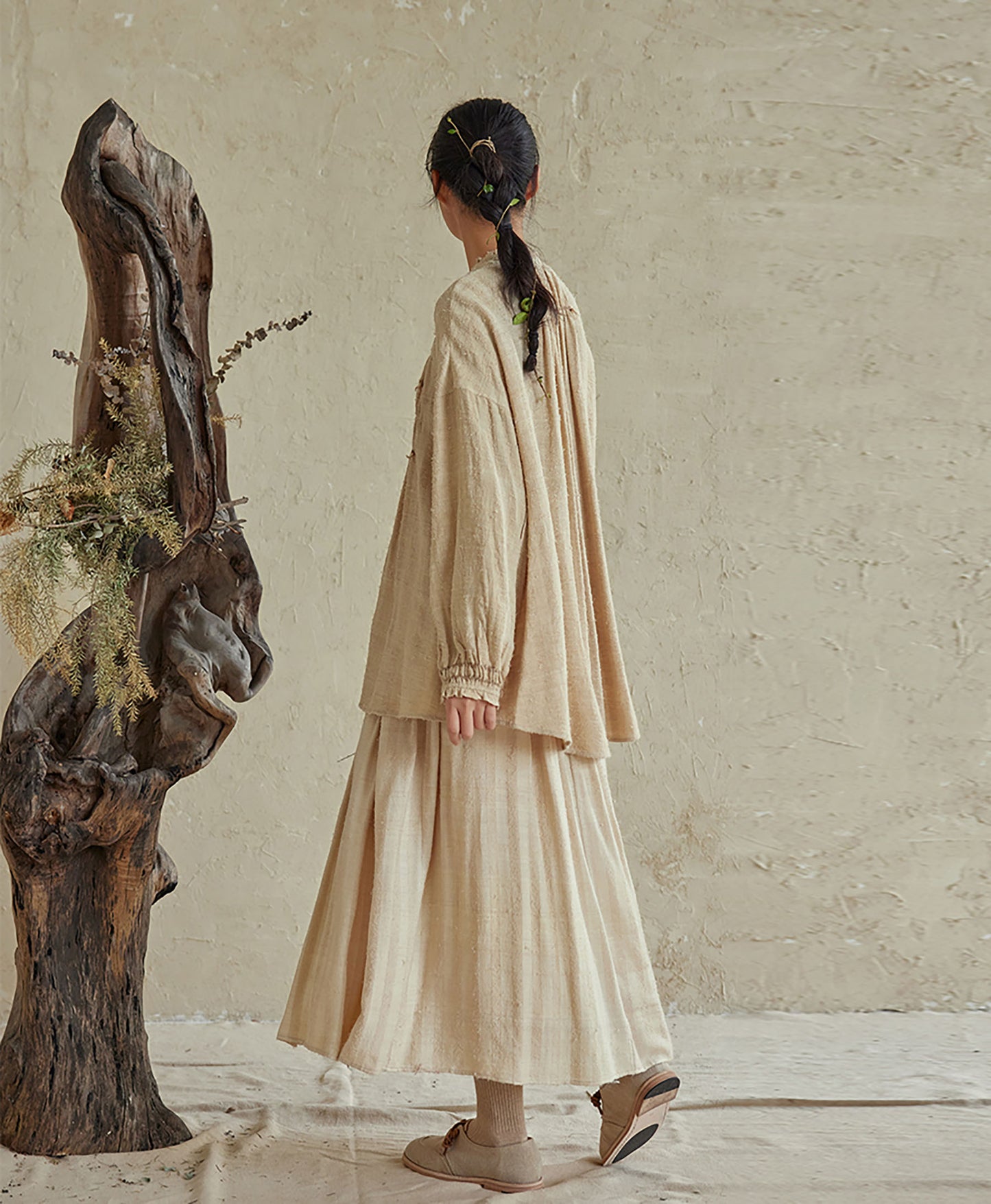 edoa Raw Tussah Silk Smocking Shirt