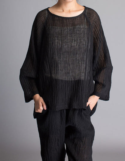 edoa Loose Fitting Crinkled Linen Shirt