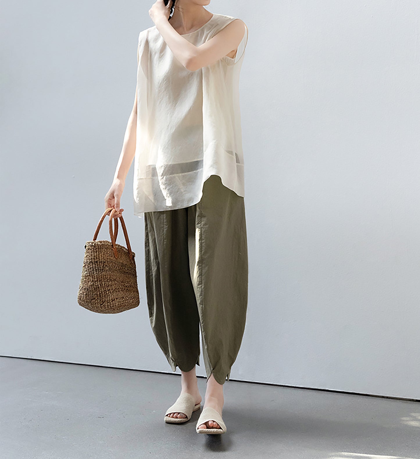 edoa Double Layer Mulberry Silk Organza Summer Tank Top