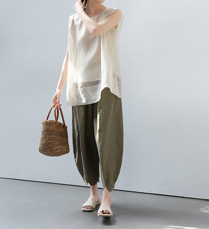 edoa Double Layer Mulberry Silk Organza Summer Tank Top