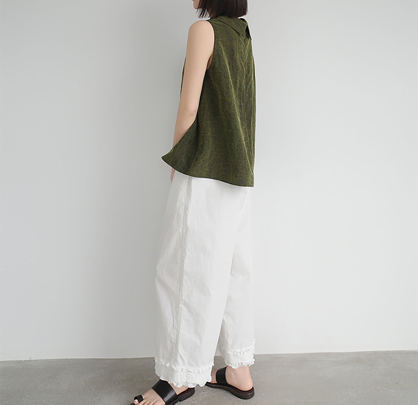 edoa Modenized Green Cracked Mud Silk Trapeze Tank Top
