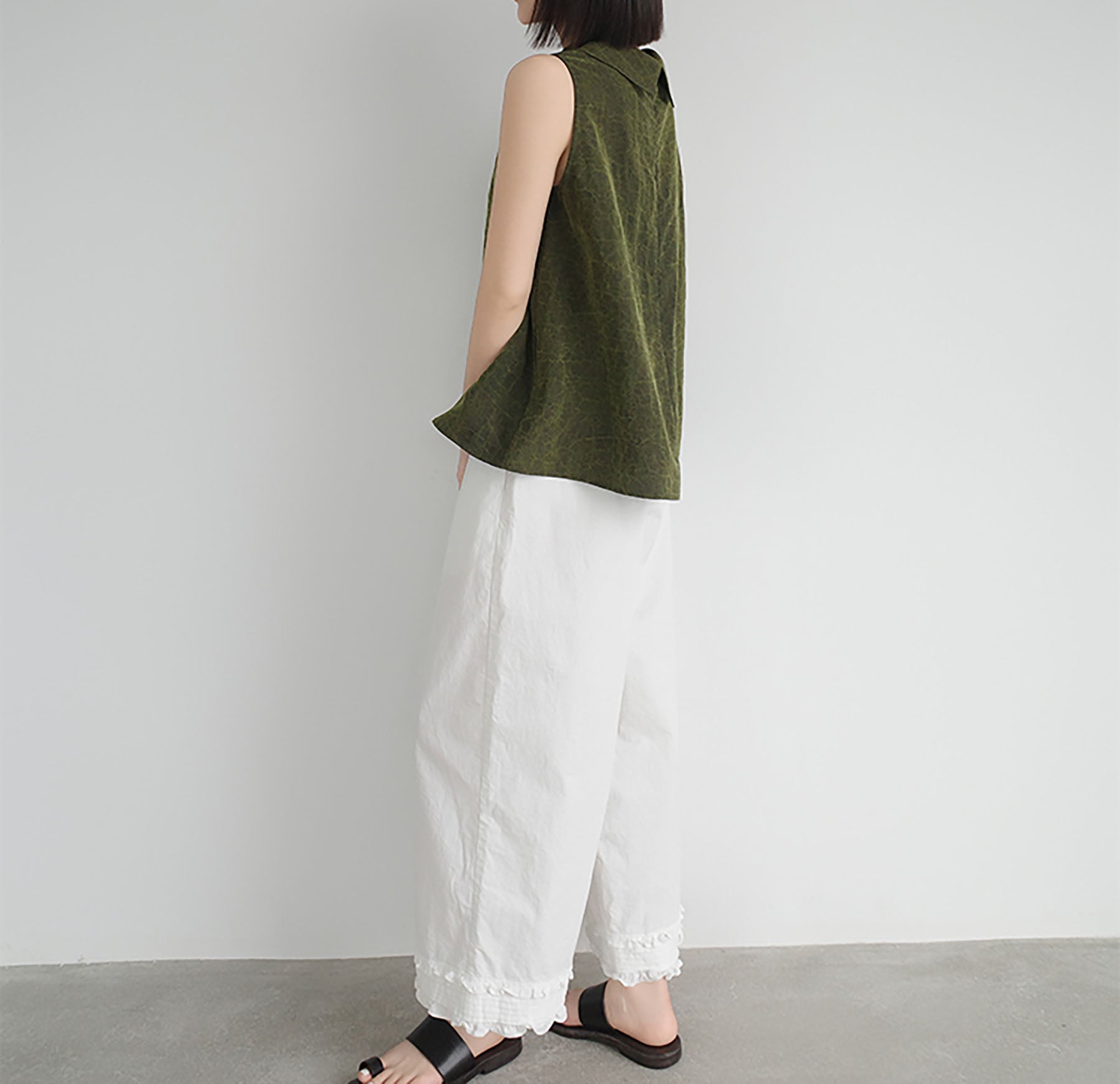 edoa Modenized Green Cracked Mud Silk Trapeze Tank Top