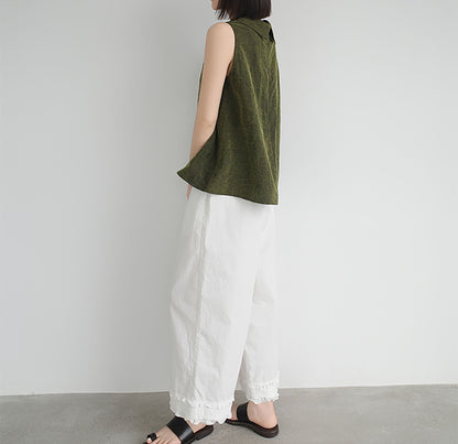 edoa Modenized Green Cracked Mud Silk Trapeze Tank Top