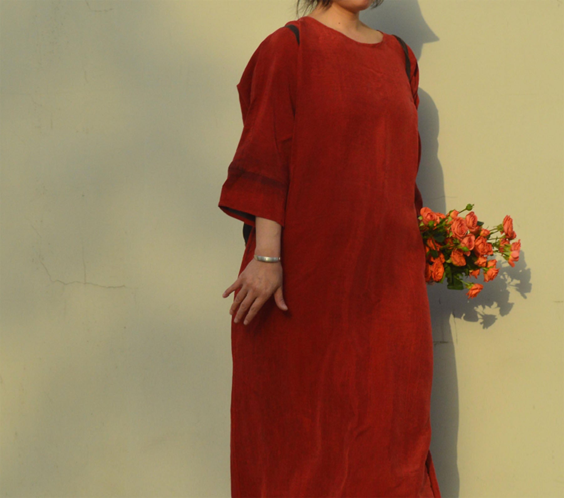 edoa Red Mud Silk A Line Dress