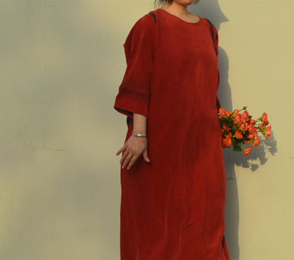 edoa Red Mud Silk A Line Dress