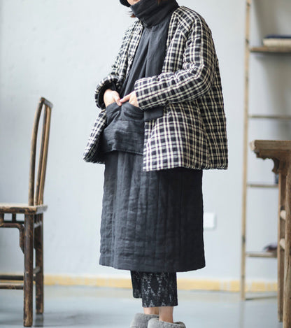 edoa Linen Turtle Neck Quilted Pull-over Coat