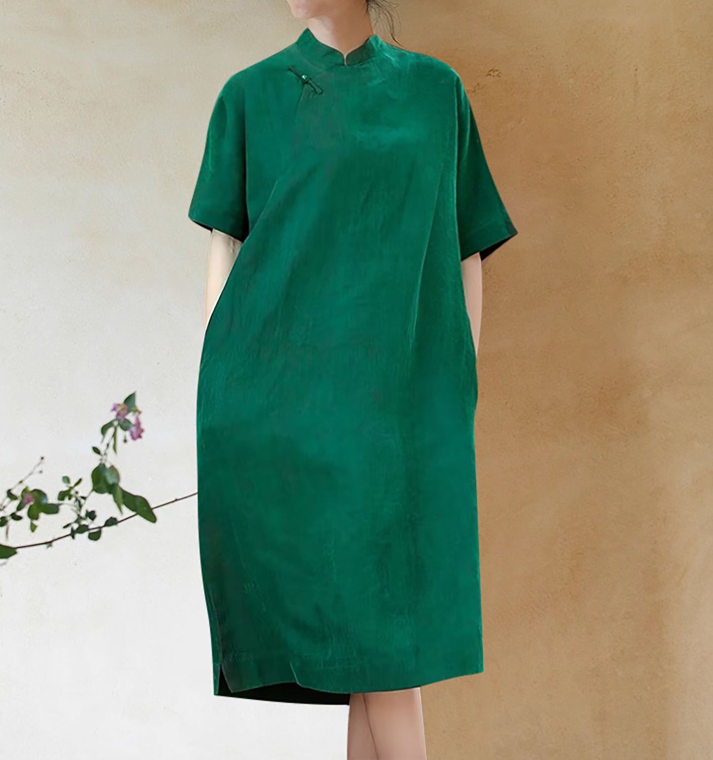 edoa Cracked Mud Silk Qipao Dress