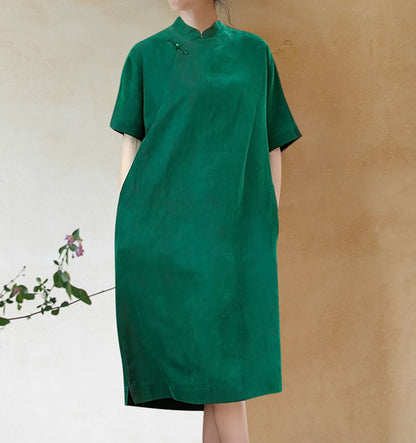 edoa Cracked Mud Silk Qipao Dress