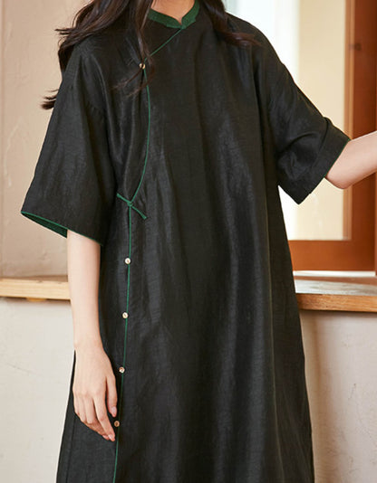 edoa Loose Fitting Cracked Mud Silk Half Sleeve Qipao