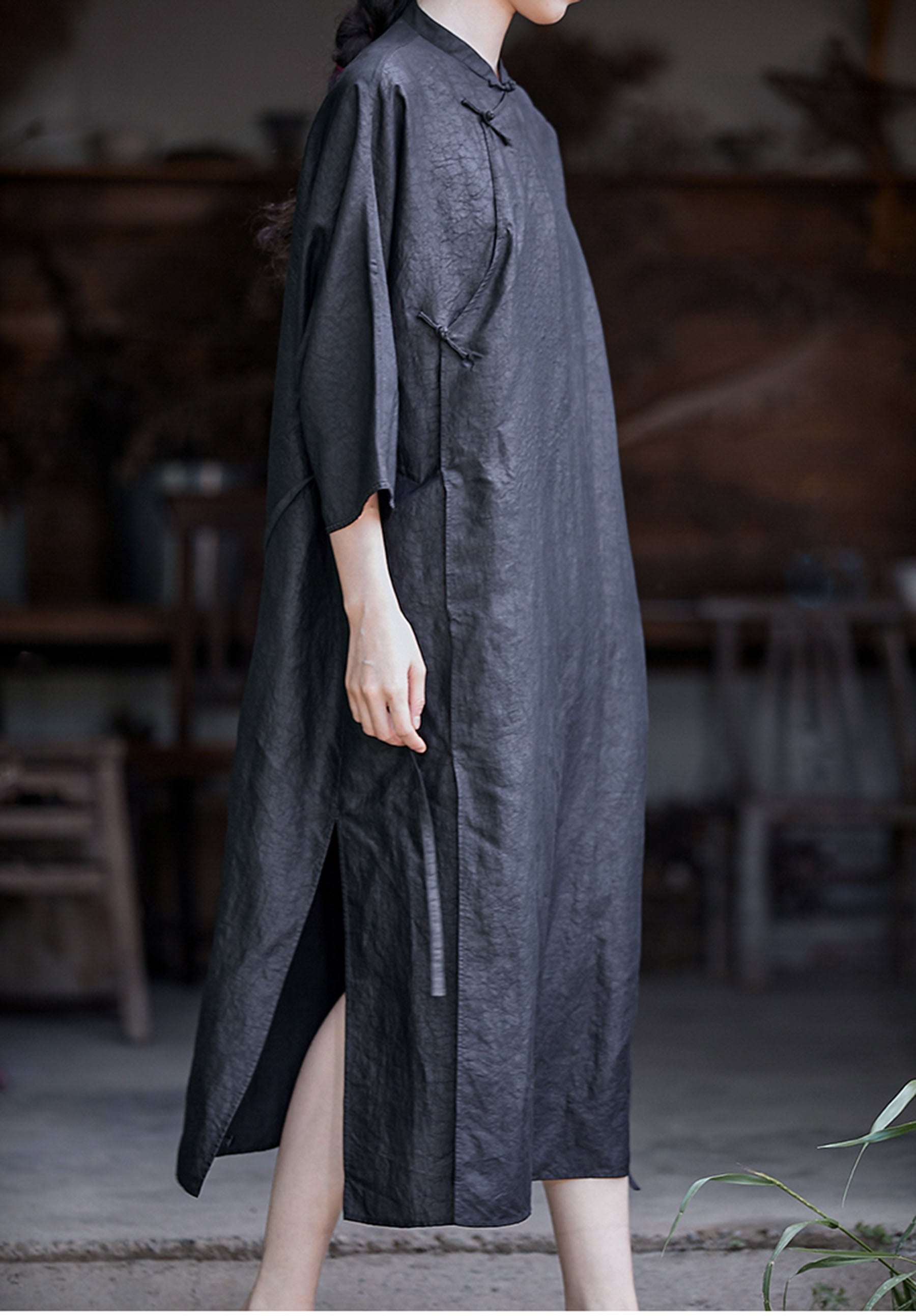 edoa Loose Fitting Cracked Mud Silk Qipao Dress 