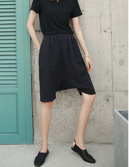 edoa Loose Drop Crotch Linen Harem Pants