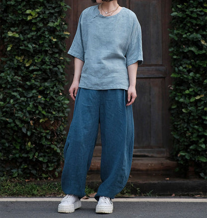 edoa Washed Linen Chinese Style Blouse