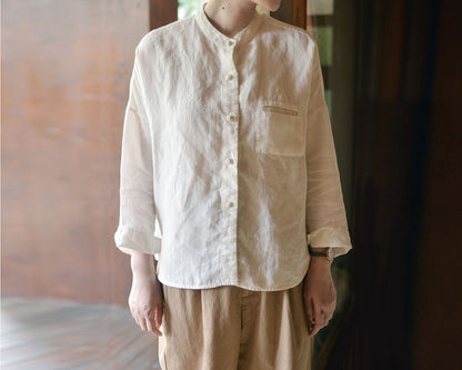 edoa Stand Collar Linen Chinese Shirt 