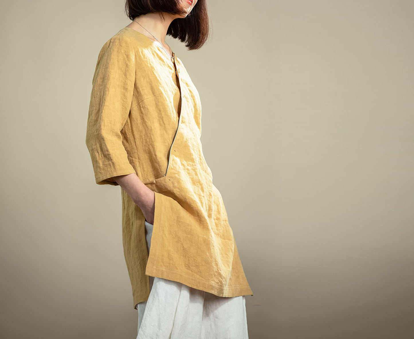 edoa Washed French Linen Qipao Top 