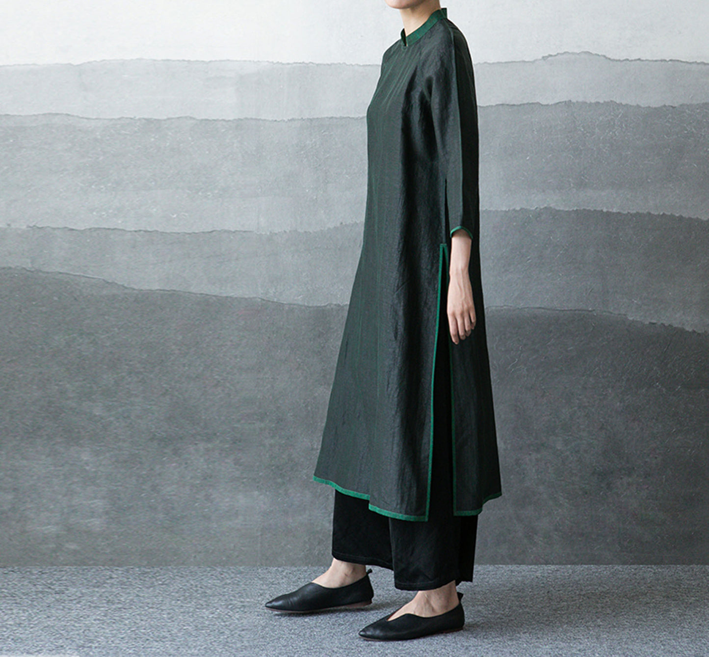edoa Cracked Mud Silk A-line Qipao 