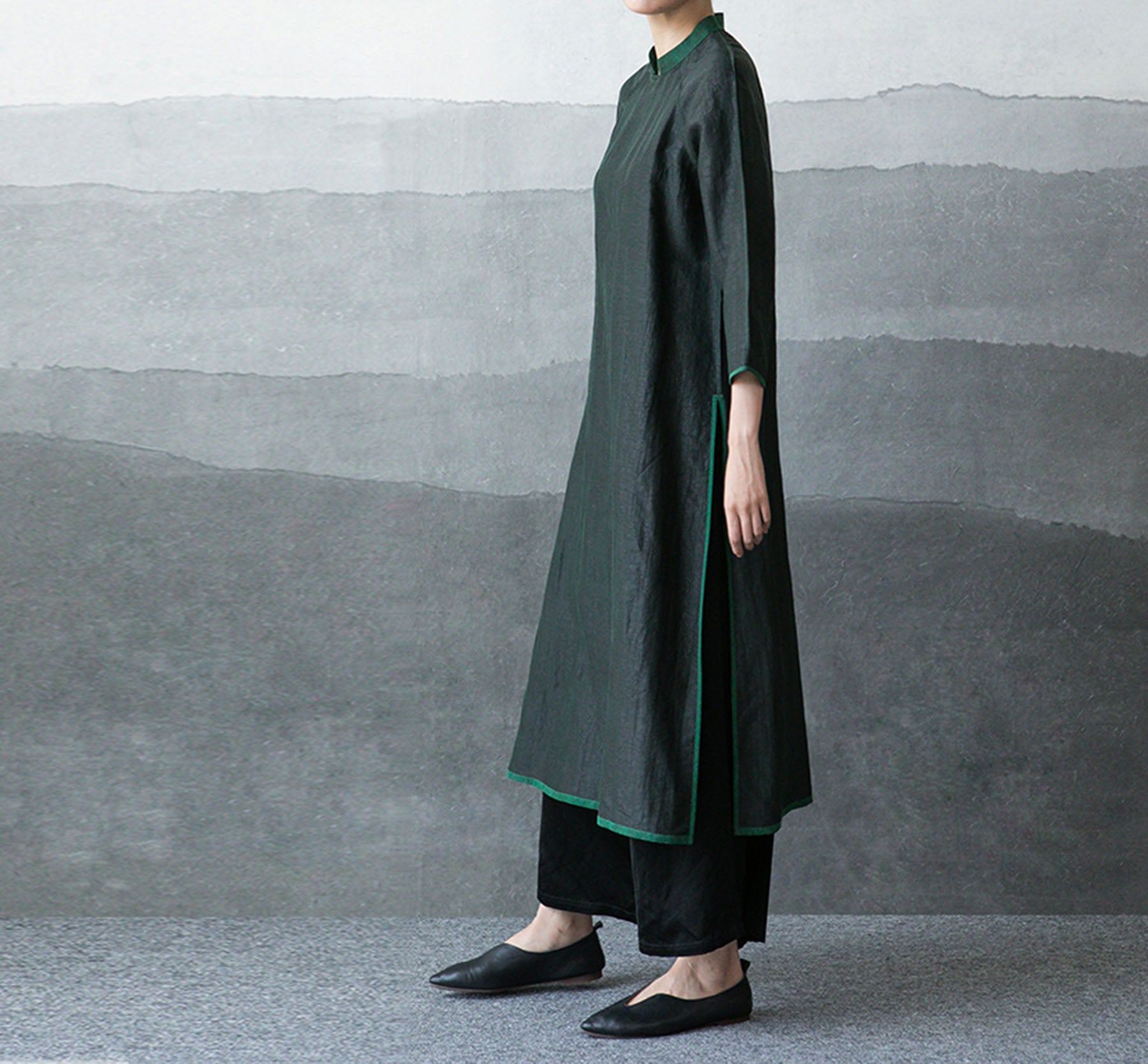 edoa Cracked Mud Silk A-line Qipao 