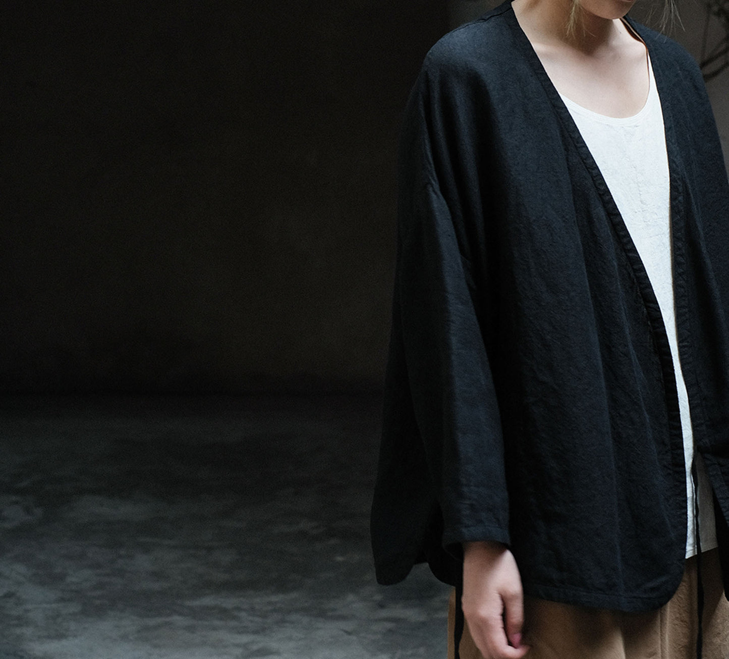 edoa Linen Open Front Tie Jacket