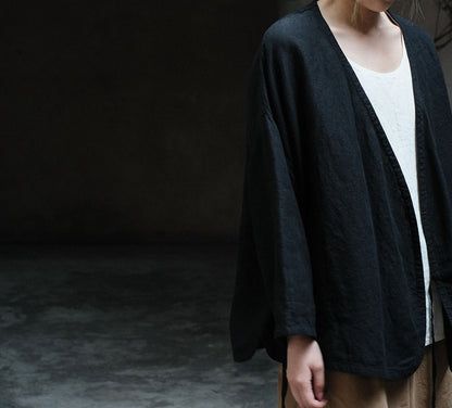 edoa Linen Open Front Tie Jacket