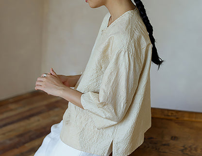 edoa Dupioni Tussah Silk Chinese Blouse
