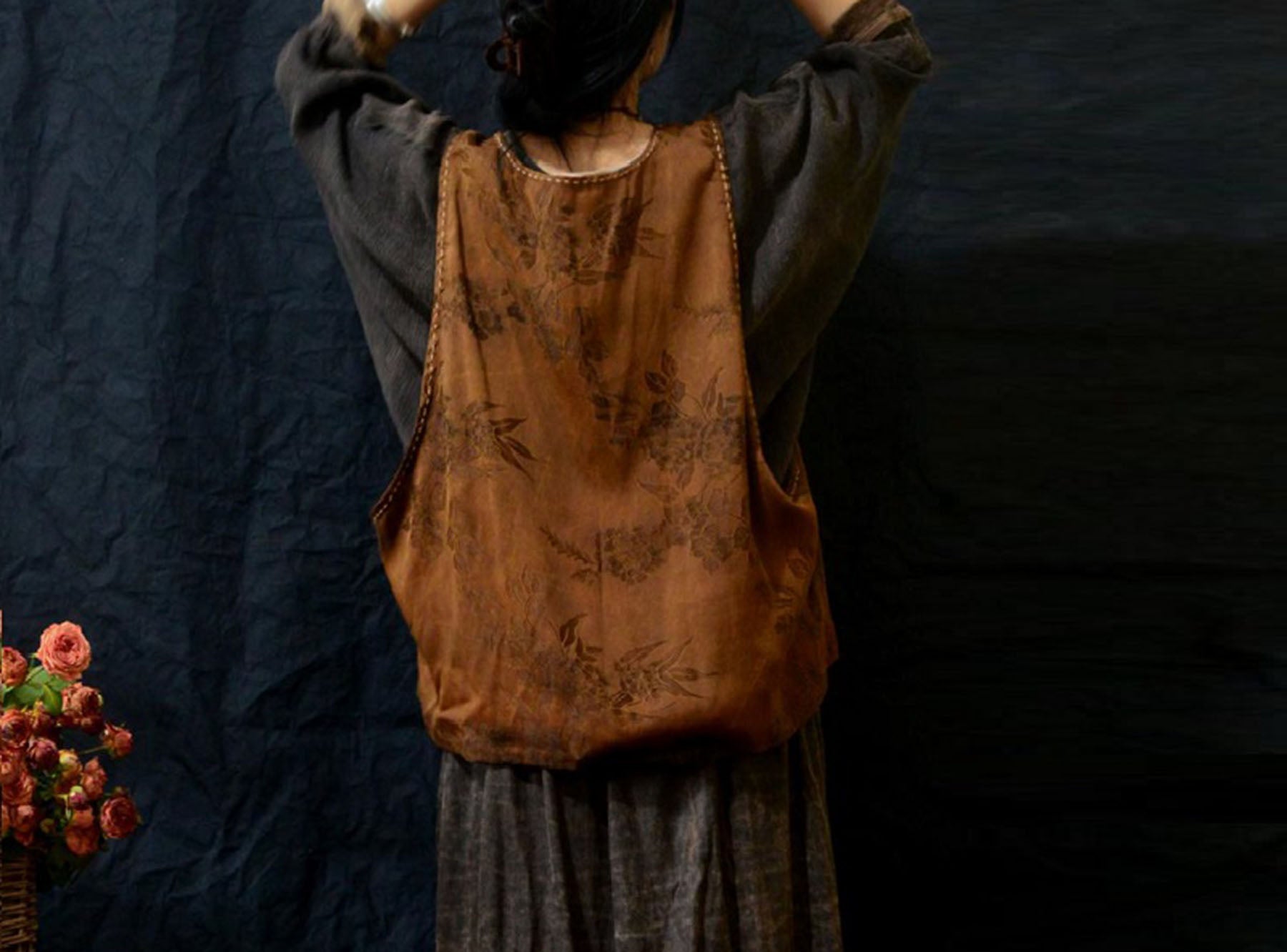 edoa Reversible Mud Silk Rayon Blend Jacquard Vest