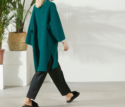 edoa Oversized Double-faced Wool Trapeze Chinese Coat 