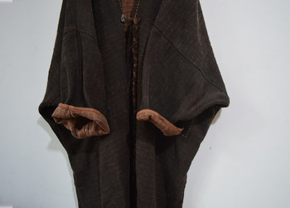 edoa Oversized Bohemian Raw Edged Reversible Tussah Silk Duster Coat 