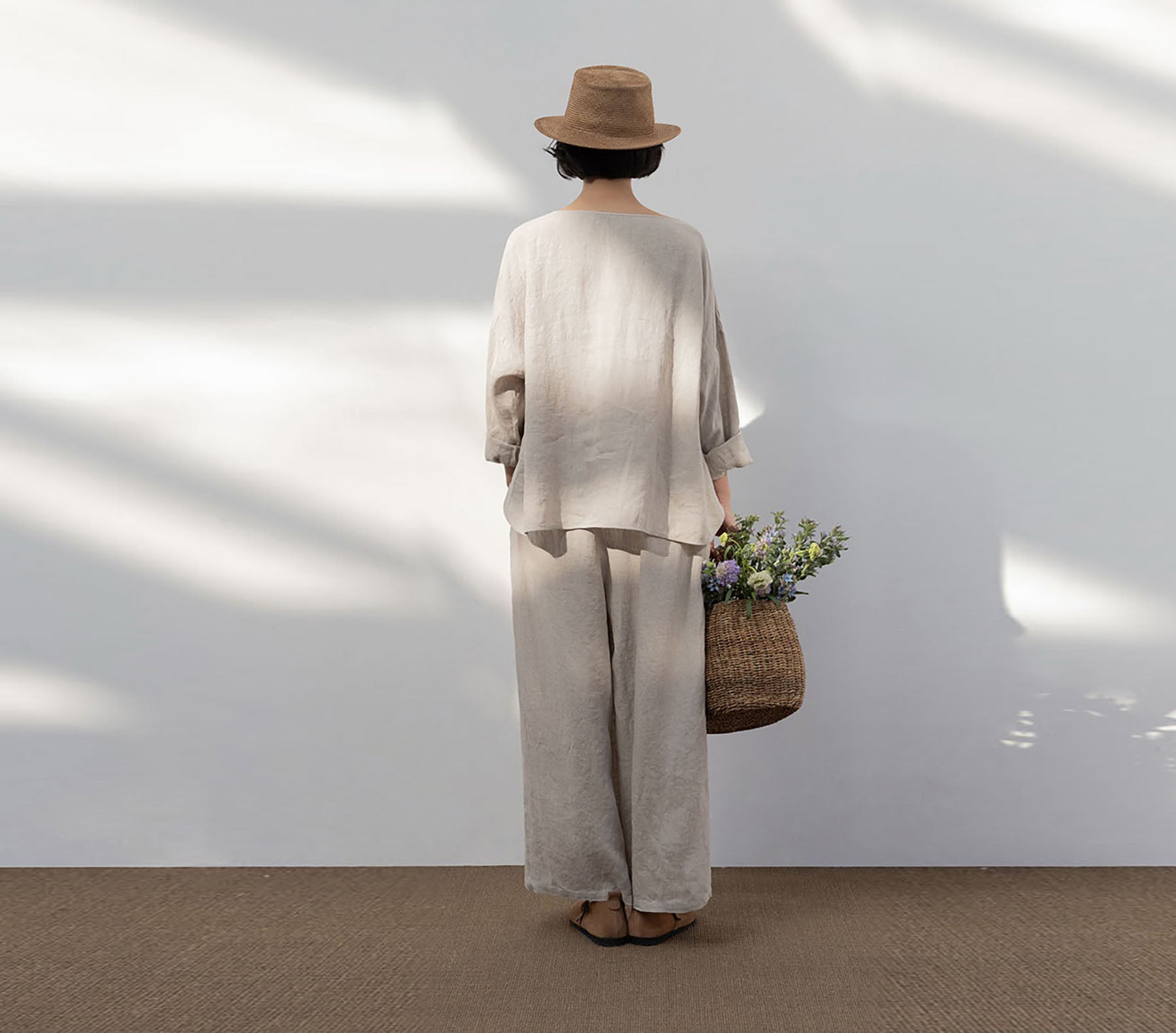 edoa Wide Leg Linen Pants with Drawstring Waist