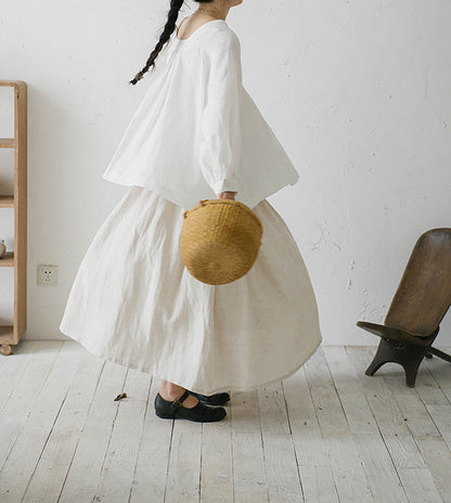 edoa Linen Puff Sleeves Blouse