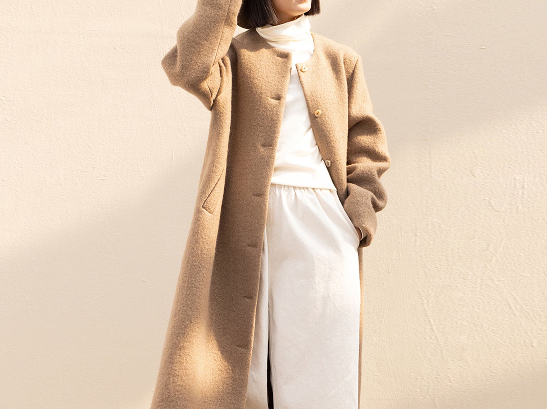 edoa Winter Boiled Wool A-line Long Coat 