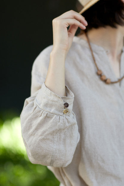 edoa High Count Flax Linen Blouse