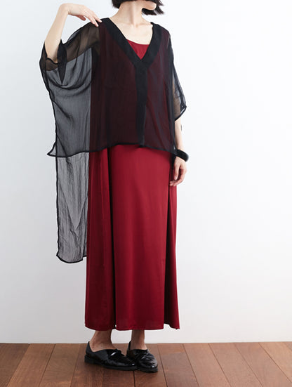 edoa Oversized Silk Chiffon V-neck Gypsy Blouse
