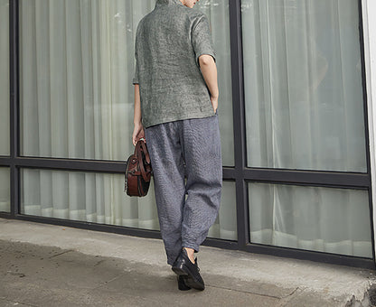 edoa Yarn Dyed Linen Chinese Shirt